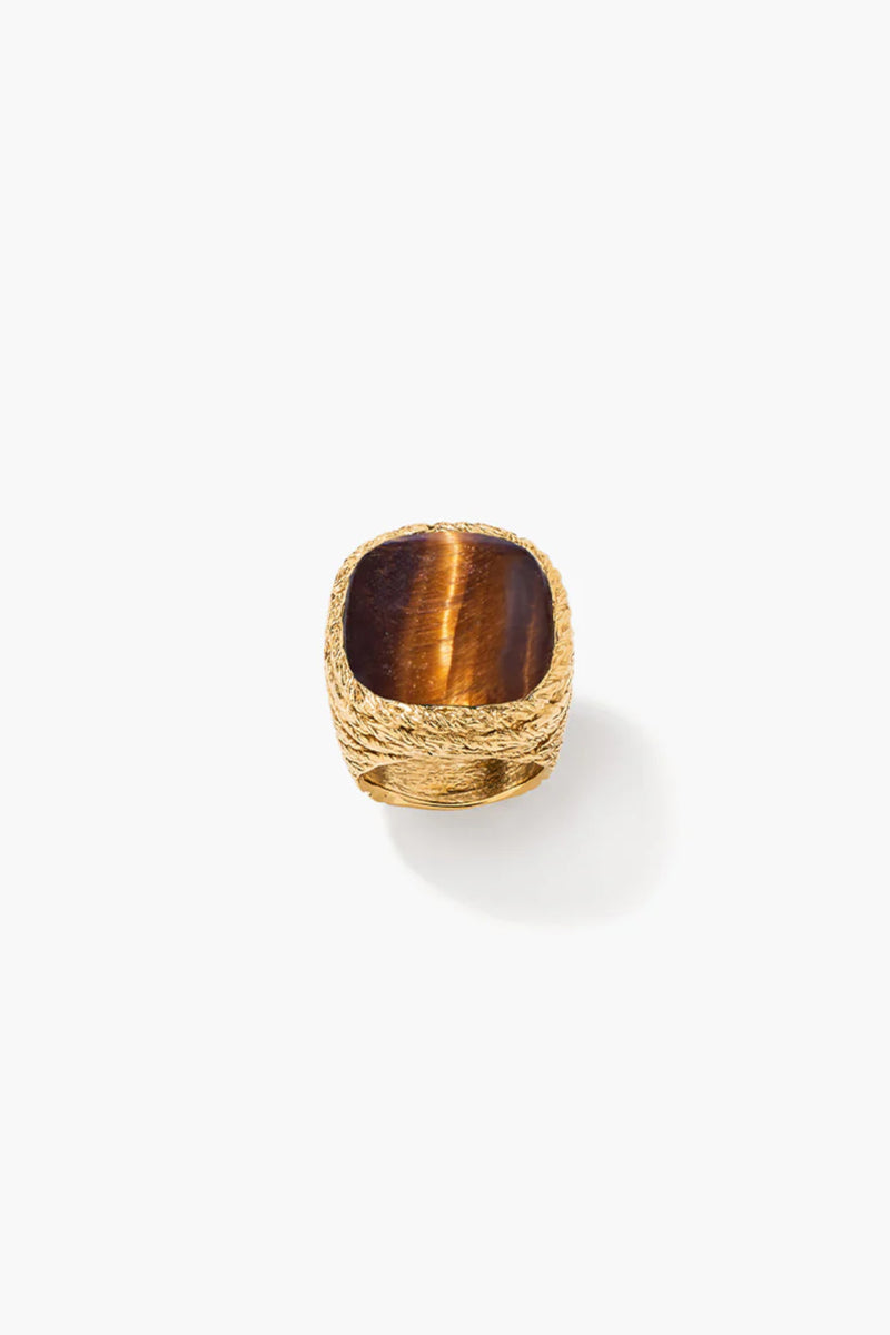 Miki Tiger Eye Ring Metal Gold