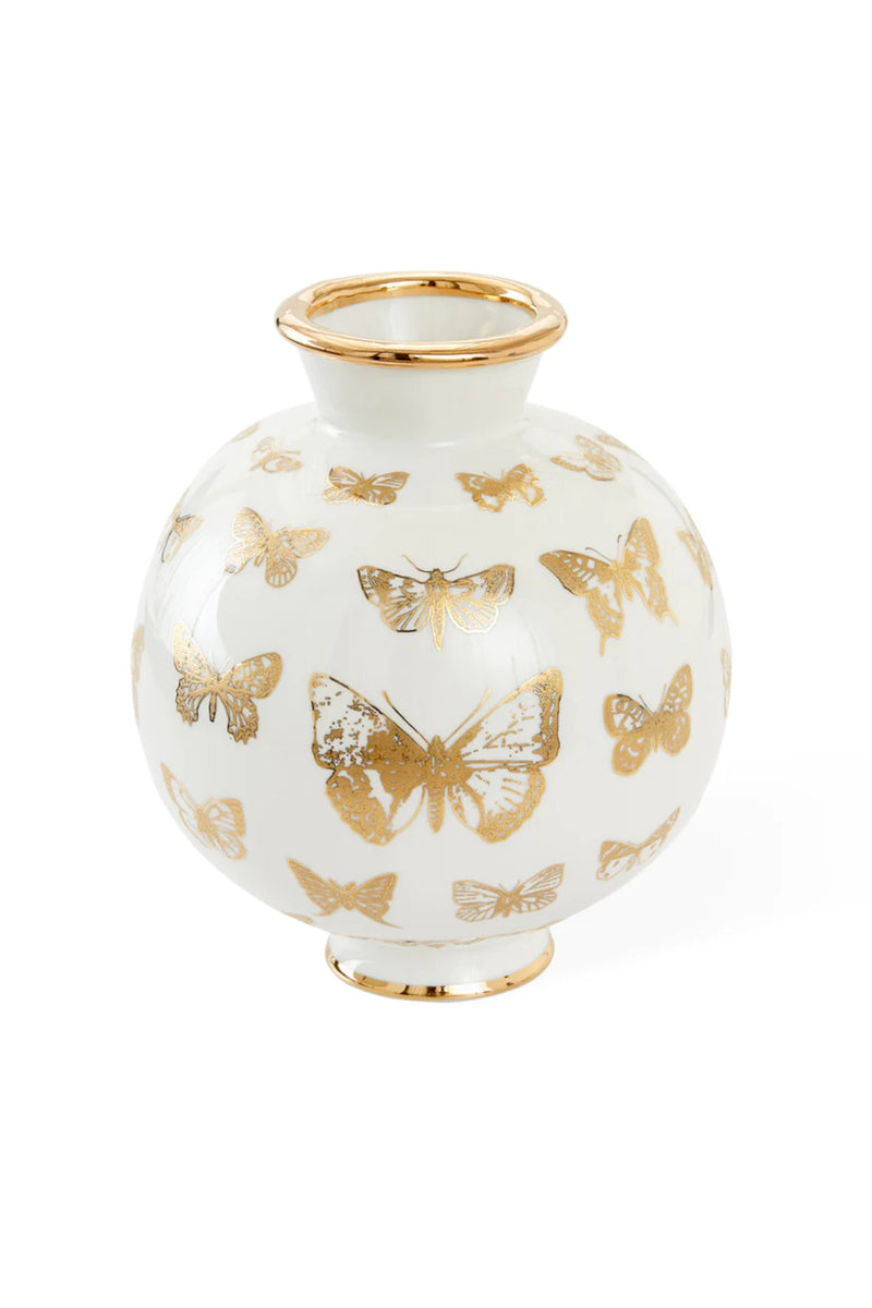 Botanist Butterfly Round Vase White Gold