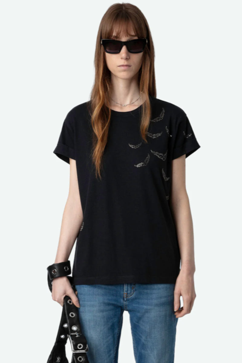 Anya Rain Strass Wings T-Shirt Stone